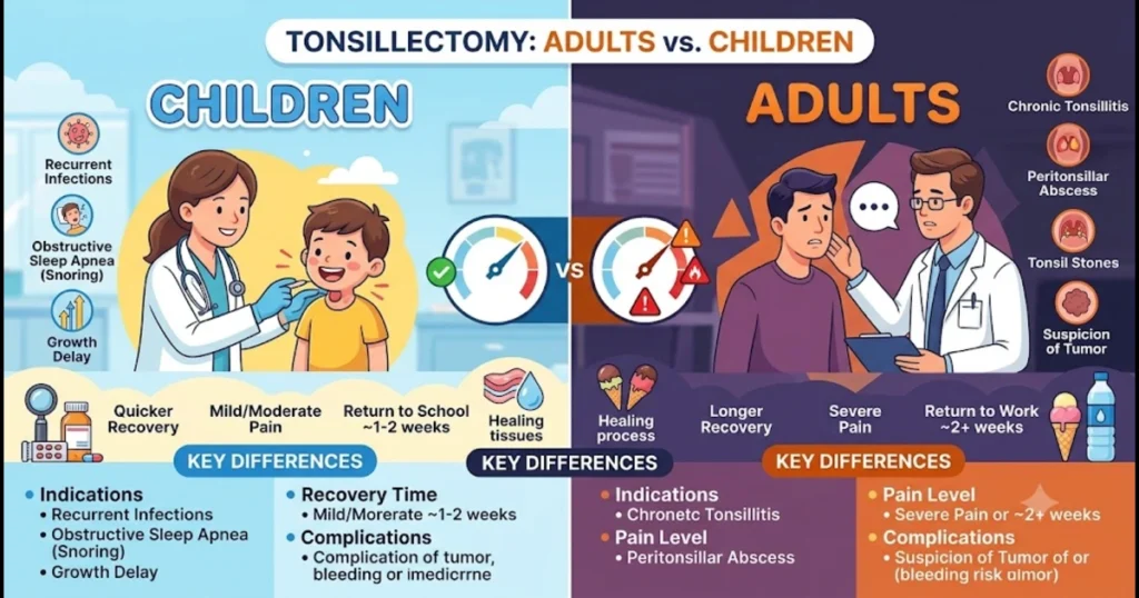 Tonsillectomy Surgery in Adults vs Children